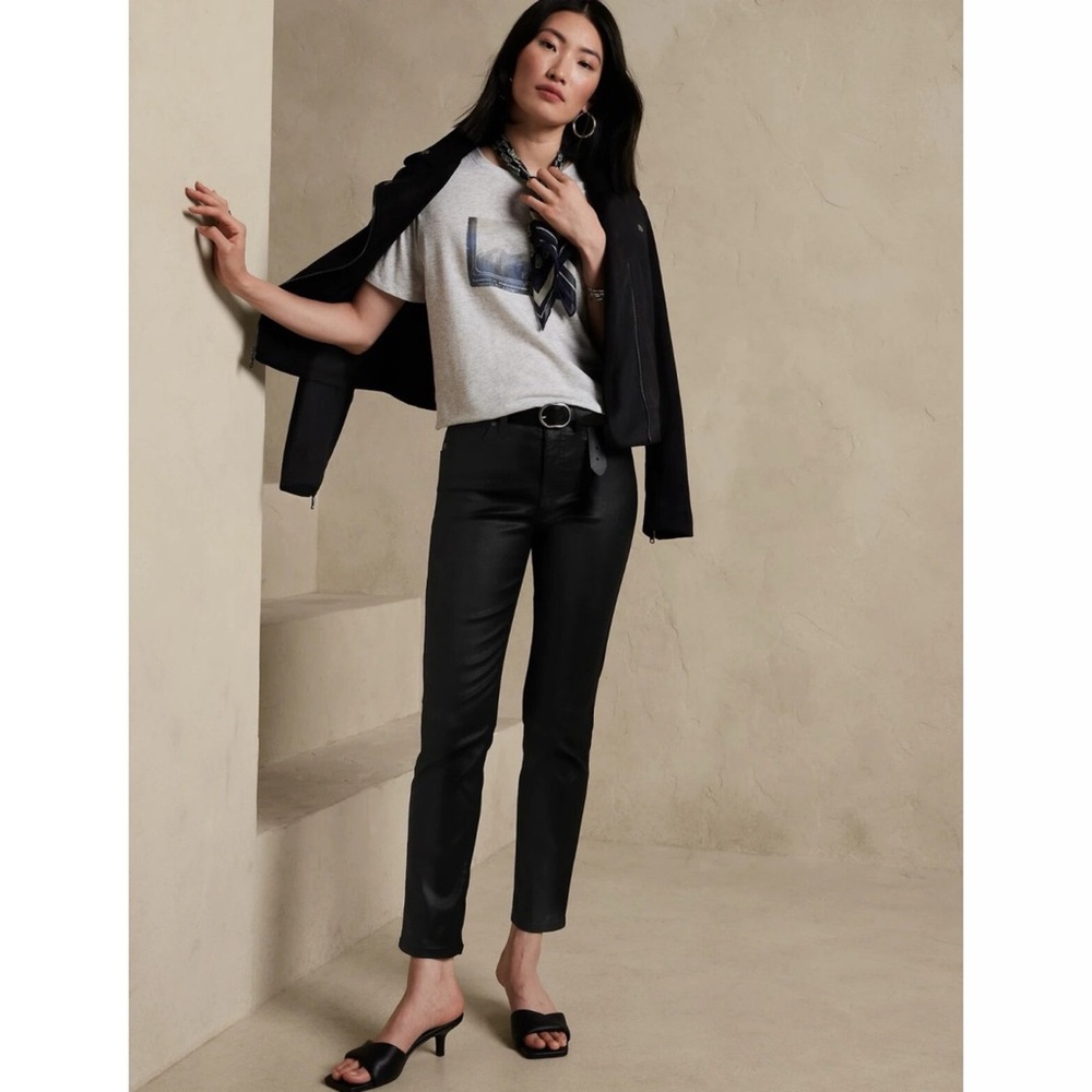 Banana Republic Black Wax Coated High-Rise Slim Pants